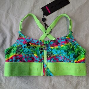 Vibrant Floral Sports Bra with Neon Accents